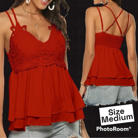 ❣️Feager Womens Flowy Lace V Neck Chiffon Cami Tank Top with Spaghetti Straps❣️ - Picture 1 of 16